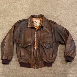 GF Vintage Brown Leather Jacket; size XL. Made in Italy